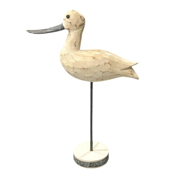 Standing Rustic White and Gray Wood Carved Bird Decoy Figurine - Picture 2 of 7